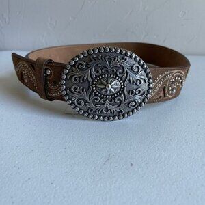 New! Justin Boots Aztec Vine Brown Leather Paisley Studded Belt Size 30/Small Justin Boots Leather Belts 30 Size for Women for sale | eBay main image 4